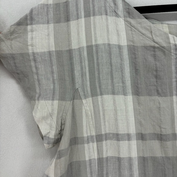 Eileen Fisher Women’s Large Cream Gray Plaid Linen Pockets Mini Dress Sheath - Picture 6 of 10
